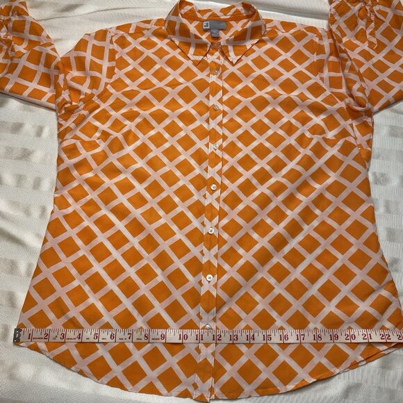JC Penney Silk Blend Sz XL Lattice Design 3/4 Sleeve Top Blouse Orange & White - Picture 5 of 10